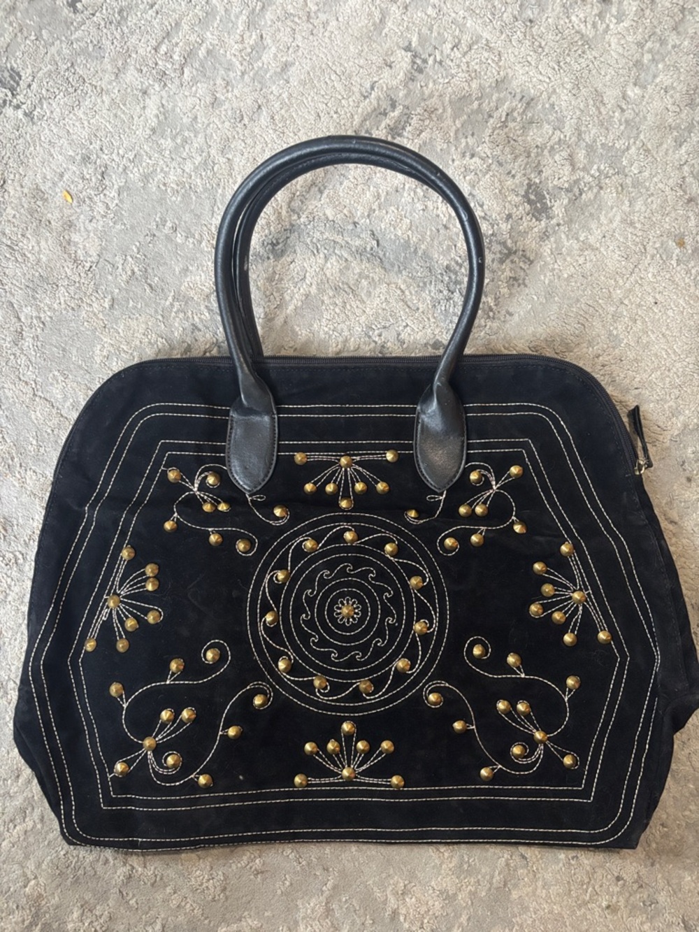 Personal accents VINTAGE Black Suede Tote with Gold Stud Embellishments